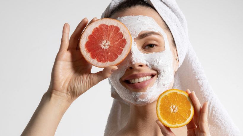 Smiling,Pretty,Young,Woman,In,Towel,With,Natural,Mask,On